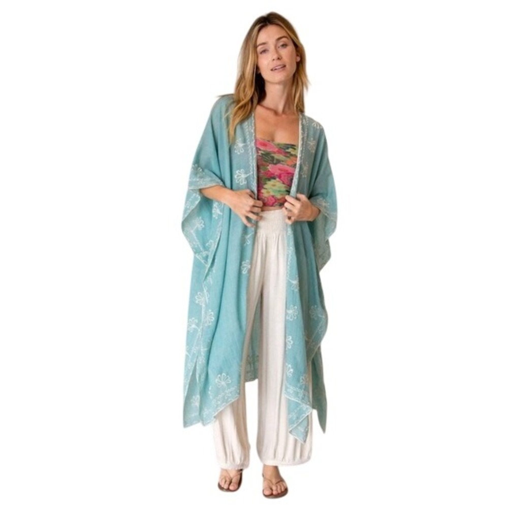 Natural Life Teal Jamie Embroidered Duster One Size Boho Festival